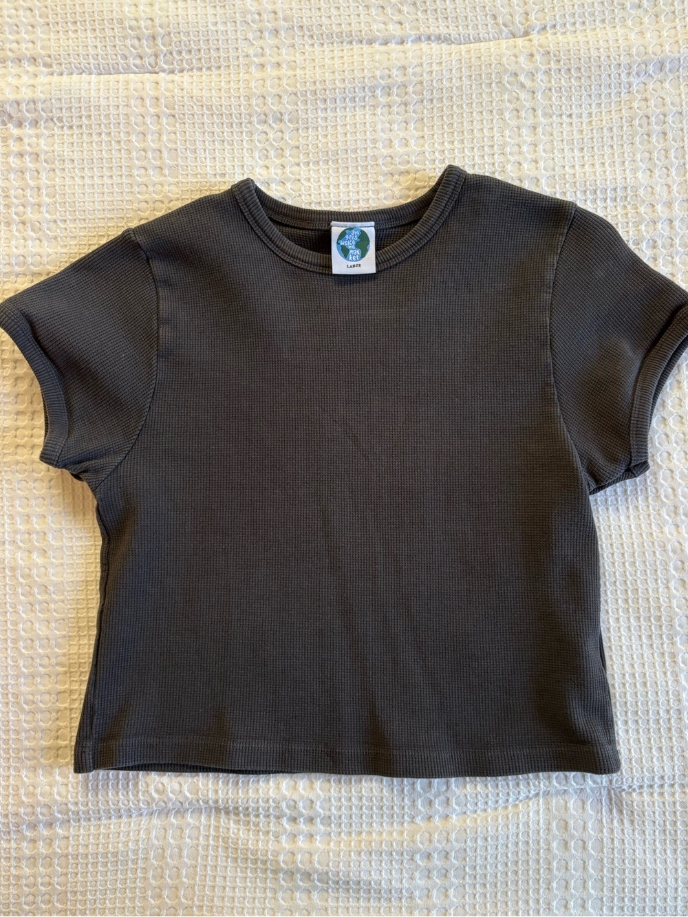 Ribbed Crop Tee - Charcoal Gray